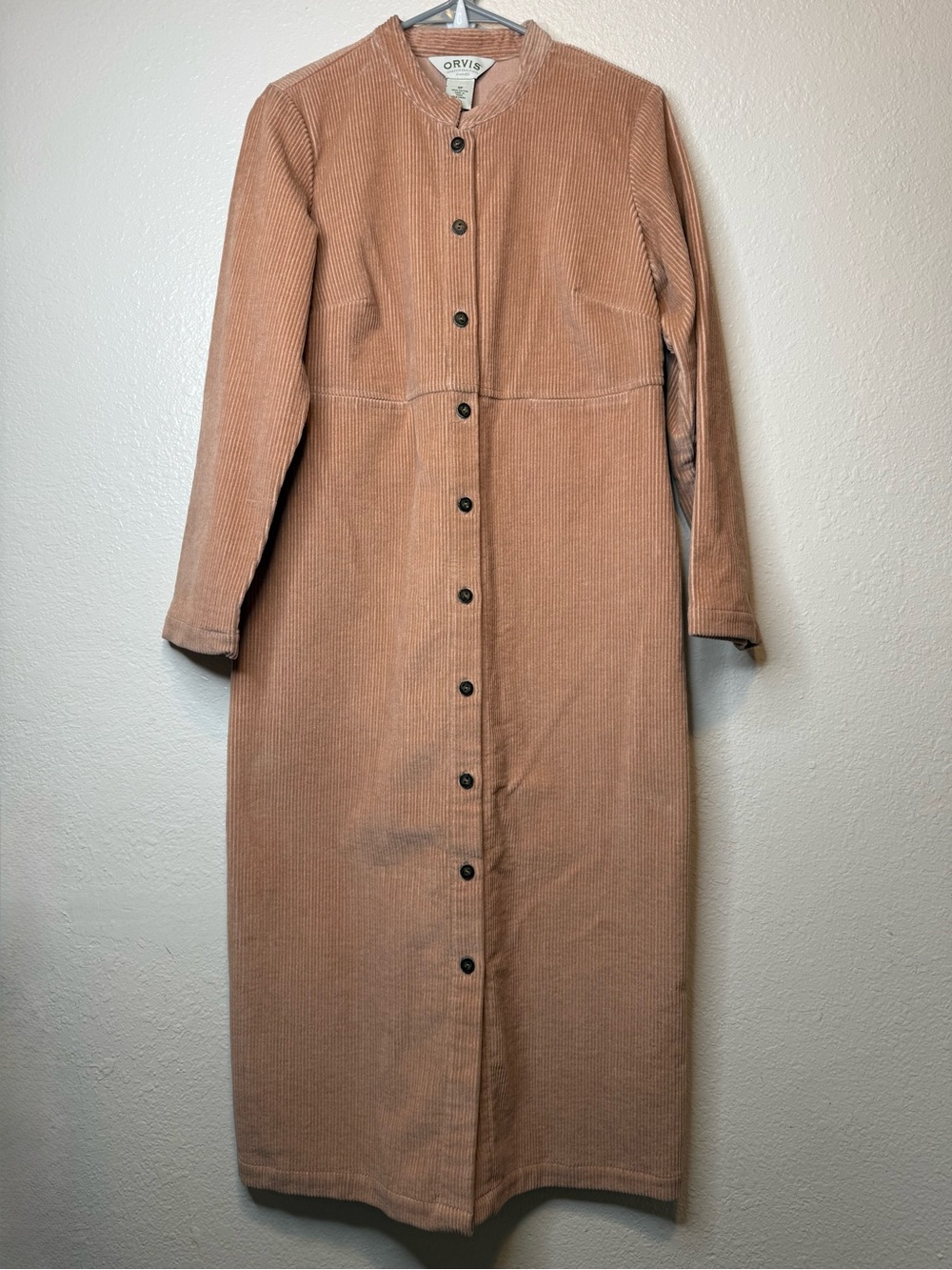 Orvis Women's Blush Long Sleeve Corduroy Button Front Midi Dress Size 8 Petite